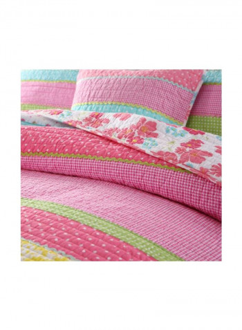 2-Piece Printed Quilt With Pillowcase Set Pink/Blue/Yellow Twin