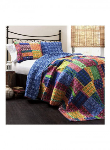 3-Piece Quilt Set Blue/Orange/Green King