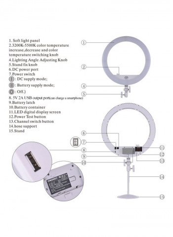Bi-Colour LED Photography Ring Light Kit 45x2.5x36centimeter White