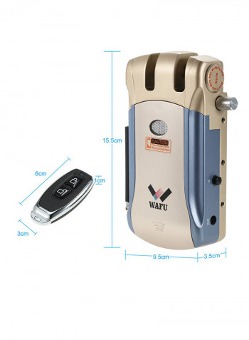 Keyless Electronic Door Lock With Remote Controller Gold/Blue 15.5x3.5x9.5centimeter