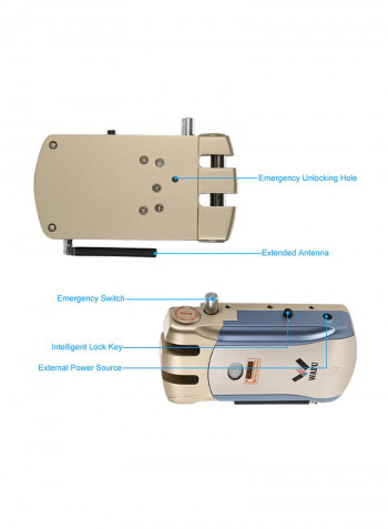 Keyless Electronic Door Lock With Remote Controller Gold/Blue 15.5x3.5x9.5centimeter