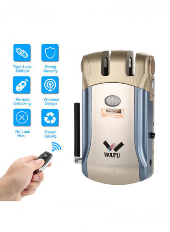 Keyless Electronic Door Lock With Remote Controller Gold/Blue 15.5x3.5x9.5centimeter