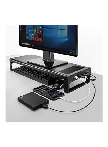 Monitor Stand Riser With USB Charging Ports أسود