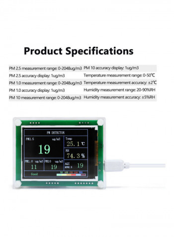 Home-use High Accuracy LED Digital Display USB Mini Portable PM2.5 Detector Multifunctional Laser Air Tester Green 18cm