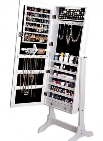 Free Standing Lockable Mirror Cabinet White 48x40x163centimeter