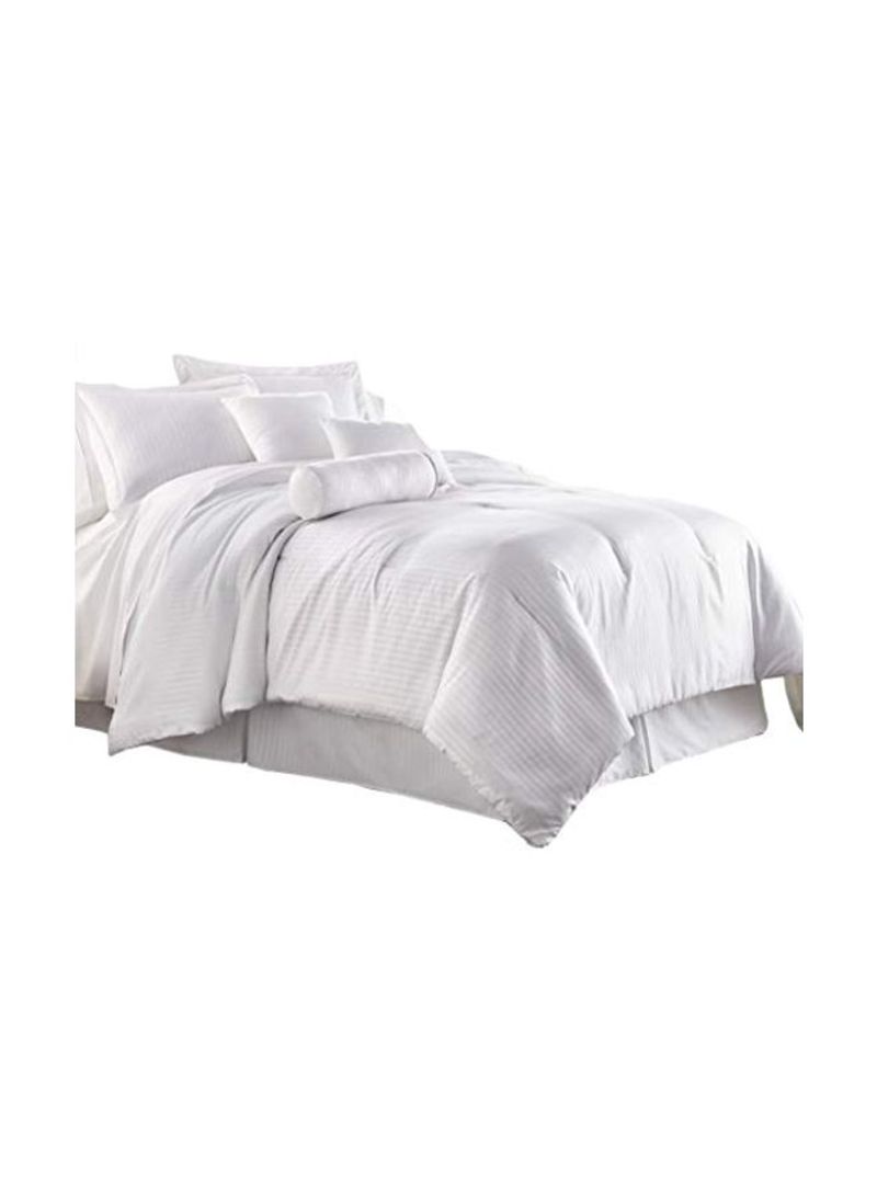 7-Piece Hotel Dobby Stripe Comforter Set Polyester White Queen