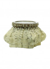 Stain Column Carved Wooden Pillar Candle Holder Beige/Brown 10x7inch