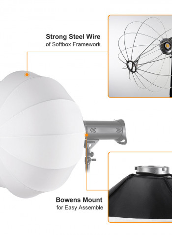 Lantern Style Foldable Softbox Lighting Modifiers Round Shape Spherical 85cm White