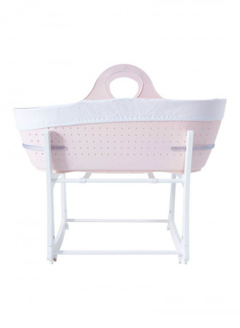 Sleepee Moses Basket With Stand - Pink/White