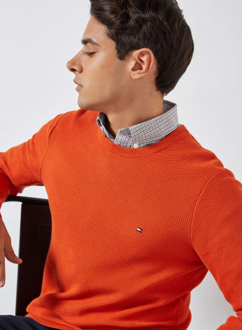 Honeycomb Crew Neck Sweater Tucson Orange