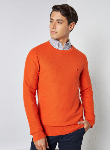 Honeycomb Crew Neck Sweater Tucson Orange