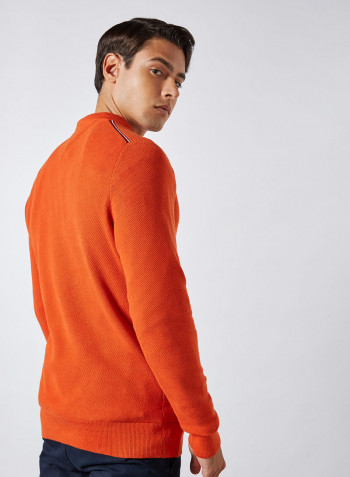 Honeycomb Crew Neck Sweater Tucson Orange