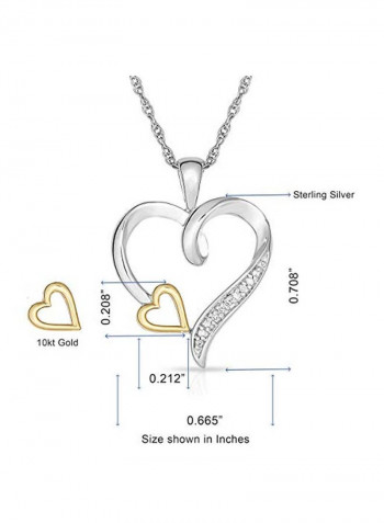 10 Karat Gold And 925 Sterling Silver 0.03 Ct Diamond Double Heart Shaped Pendant Necklace