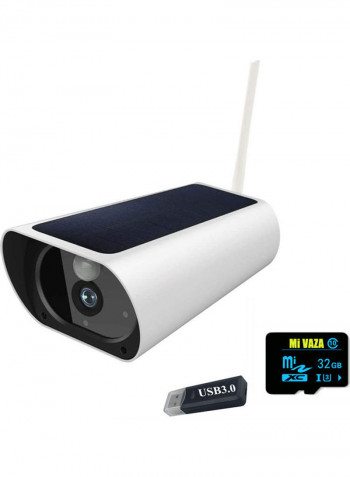 Solar-Powered Outdoor Security Camera White/Black