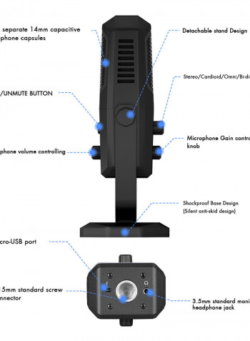 Studio Recording USB Condenser Microphone 25.00*11.00*17.00cm Black