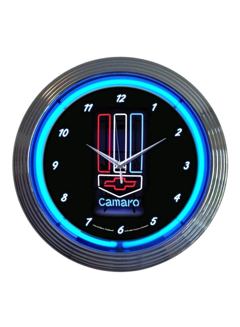Camaro Neon Wall Clock Black/Blue 15x15x3inch