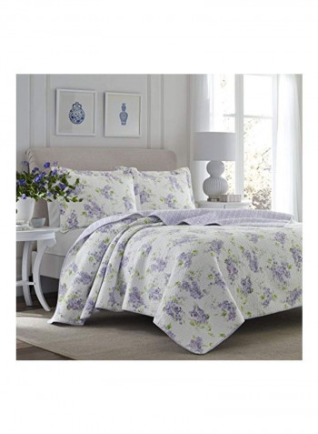 3-Piece Quilt Set White/Purple/Green Full/Queen