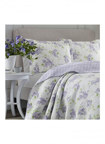 3-Piece Quilt Set White/Purple/Green Full/Queen