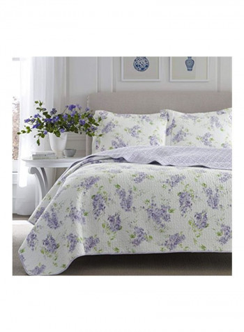 3-Piece Quilt Set White/Purple/Green Full/Queen