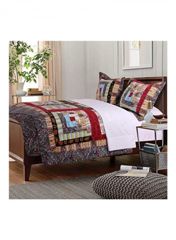 3-Piece Quilt Set Red/Green/Brown Twin