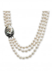 Cultured Freshwater Pearl Cameo Triple Strand Necklace