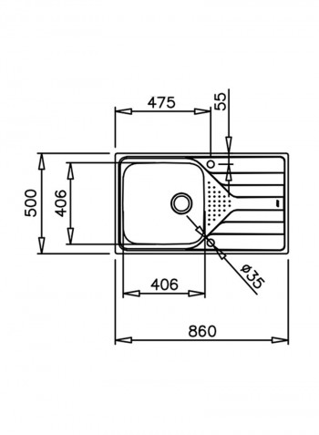 Universe 50 T-Xp 1B 1D Plus Inset Reversible Stainless Steel 1 Bowl 1 Drainer Sink Stainless Steel 860x500x195mmmm