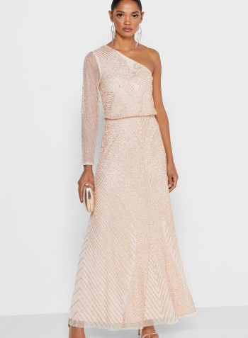 One Shoulder Shimmer Dress Pink