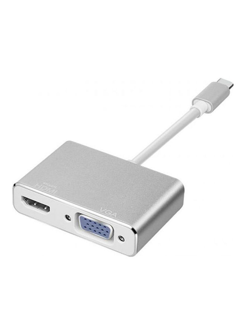 USB Type c To HDMI VGA Adapter Silver