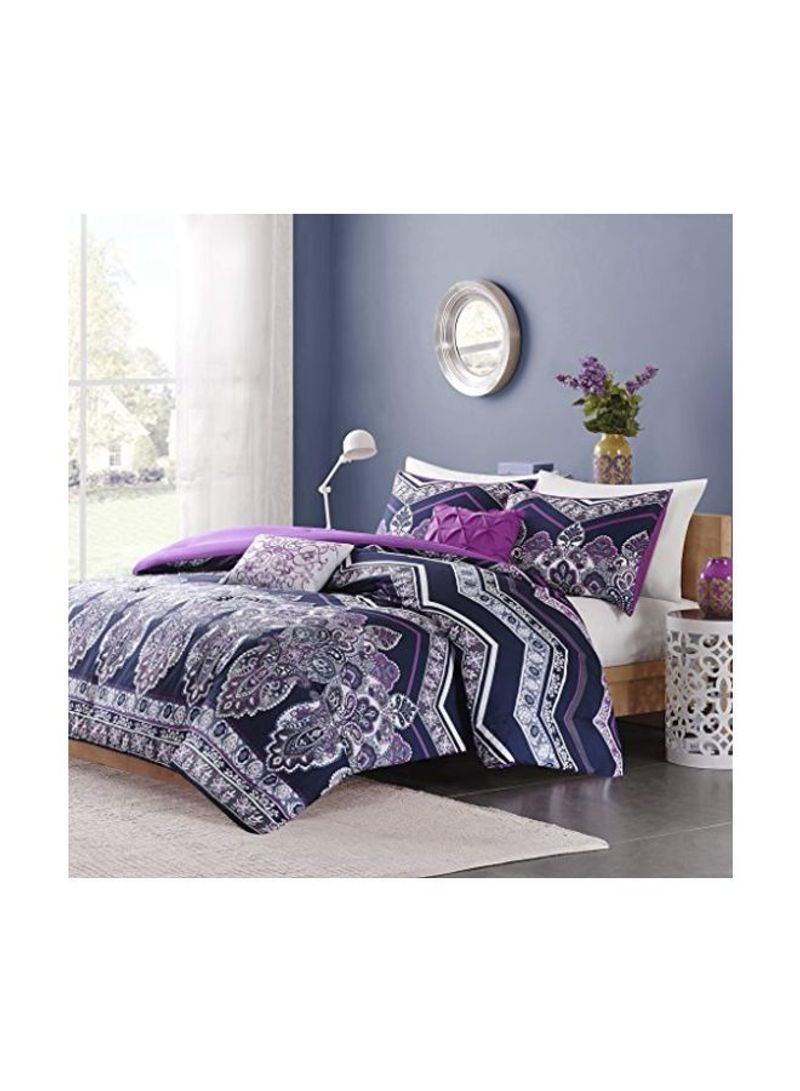 5-Piece Comforter Set Microfiber Purple/White/Blue Full/Queen