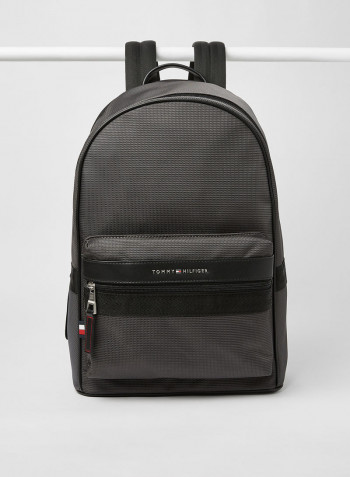 Textured Finish Metal Logo Backpack Pewter Grey