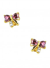 14 Karat Gold Cubic Zirconia Ribbon Bow Stud Earrings