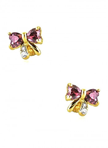 14 Karat Gold Cubic Zirconia Ribbon Bow Stud Earrings