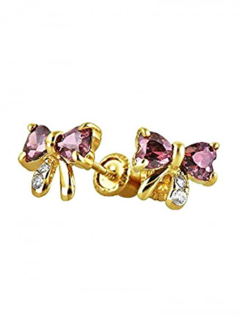 14 Karat Gold Cubic Zirconia Ribbon Bow Stud Earrings