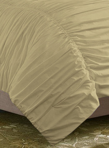 3-Piece Gathered Egyptian Cotton Duvet Cover Set Beige Single