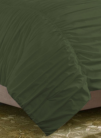 3-Piece Gathered Egyptian Cotton Duvet Cover Set Olive Green Single