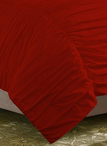 3-Piece Gathered Egyptian Cotton Duvet Cover Set Red Super King