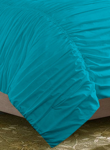 3-Piece Gathered Egyptian Cotton Duvet Cover Set Turquoise Single