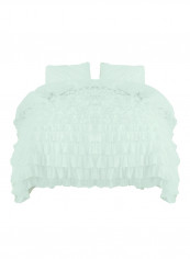 3-Piece Ruffled Egyptian Cotton Duvet Cover Set Light Green Super King