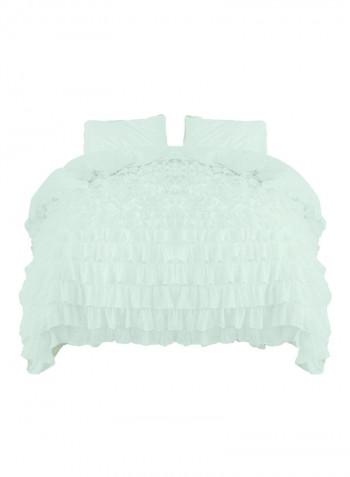 3-Piece Ruffled Egyptian Cotton Duvet Cover Set Light Green Super King