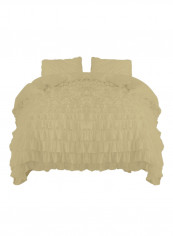 3-Piece Ruffled Egyptian Cotton Duvet Cover Set Beige Single