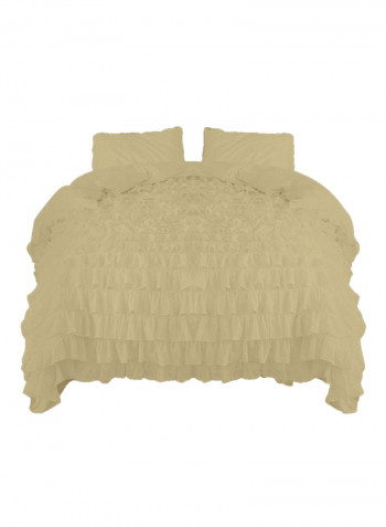 3-Piece Ruffled Egyptian Cotton Duvet Cover Set Beige Single