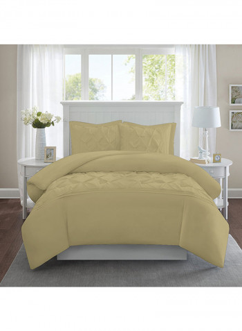 3-Piece Tufted Pattern Egyptian Cotton Duvet Cover Set Beige Single