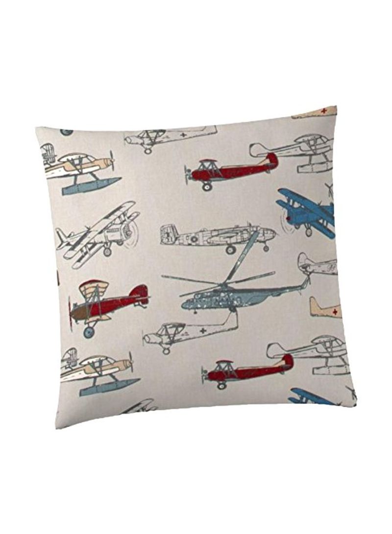 Fly-By Airplane Printed Cushion Polyester White/Red/Blue 14x14x5inch