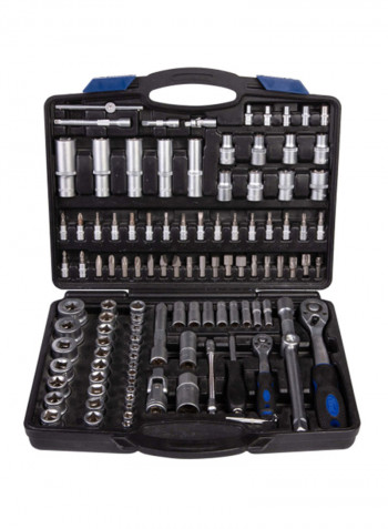 111 Piece Socket 1/4 Inch And 1/2 Inch Drive Set Black