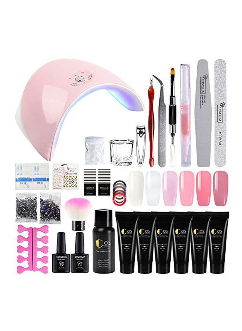 6-Piece Poly Nail Gel Top And Base Coat Kit With Nail Dryer Multicolour