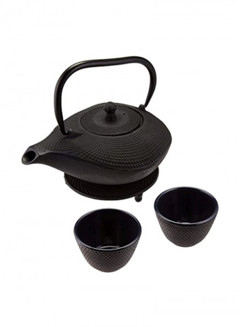 3-Piece Cast Iron Teapot And Teacup Set Black
