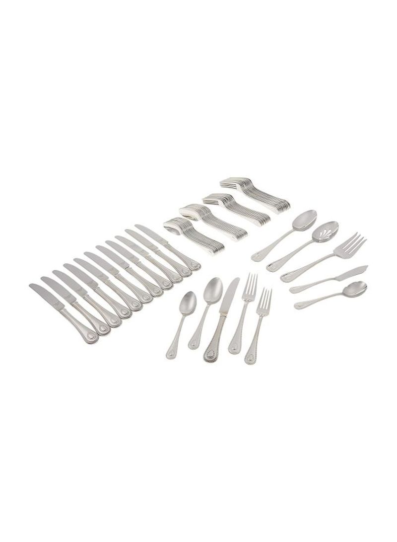 65-Piece French Perle Flatware Set Silver 8.1inch