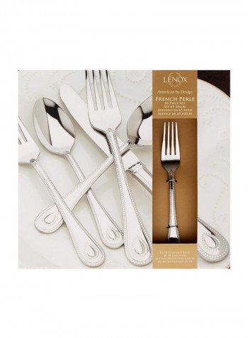 65-Piece French Perle Flatware Set Silver 8.1inch