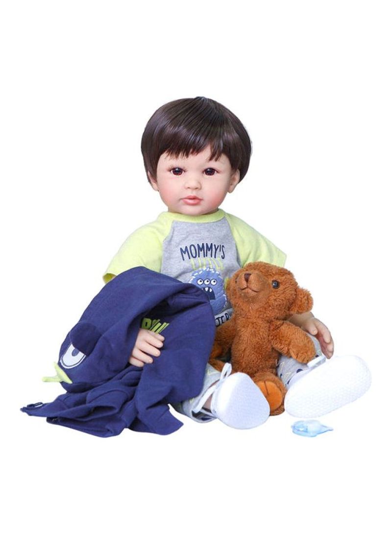 Reborn Lifelike Baby Doll with Coat and Bear Toy 24inch