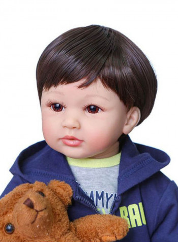 Reborn Lifelike Baby Doll with Coat and Bear Toy 24inch